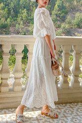 Folded White Lace with Skirt Embroidery InsStreet